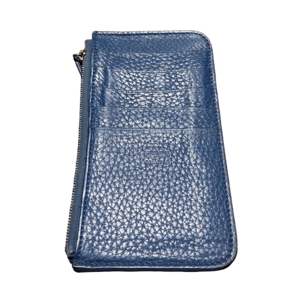 Fendi Sellerial Coin Wallet Card Holder Blue Calf Skin Leather - Picture 2 of 4